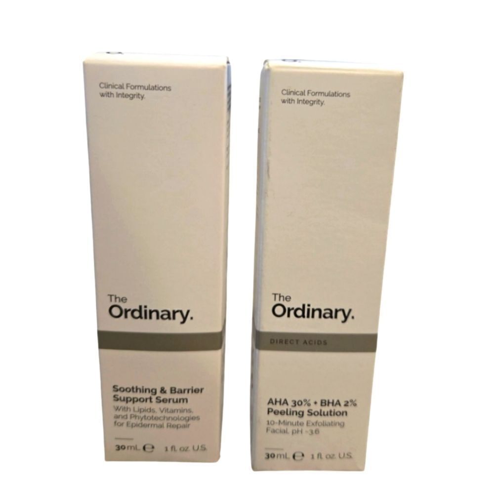 NIP THE ORDINARY SOUTHING & BARRIER SUPPORT SERUM, & AHA BHA PEELING SOLUTION